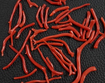 20 Italian Red Coral Sticks: Natural Polished Gemstone Pieces