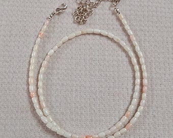 Echte Japanische Koralle Halskette: Weisser & Rosa Edelstein Schmuck