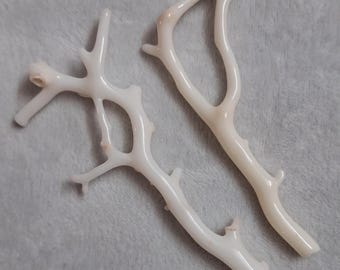 White-Pink Coral Branch, Loose Gemstone, Jewelry Making (2 pieces)