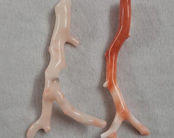 深海珊瑚の枝 - 天然ピンクオレンジ珊瑚 - 本物のばら売り、14.5 x 7