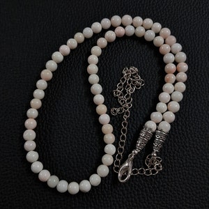 6&#39;mm Antique Japanese Deep Sea White/Pink Vintage coral, Natural Coral Beaded Necklace Japanese Natural Color Coral Necklace, 16&quot; Inchs.