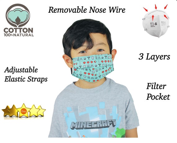 Kids Cotton Face Mask With Filter Pocket Removable Nose Wire Etsy - 100 roblox gamecard related keywords suggestions 100