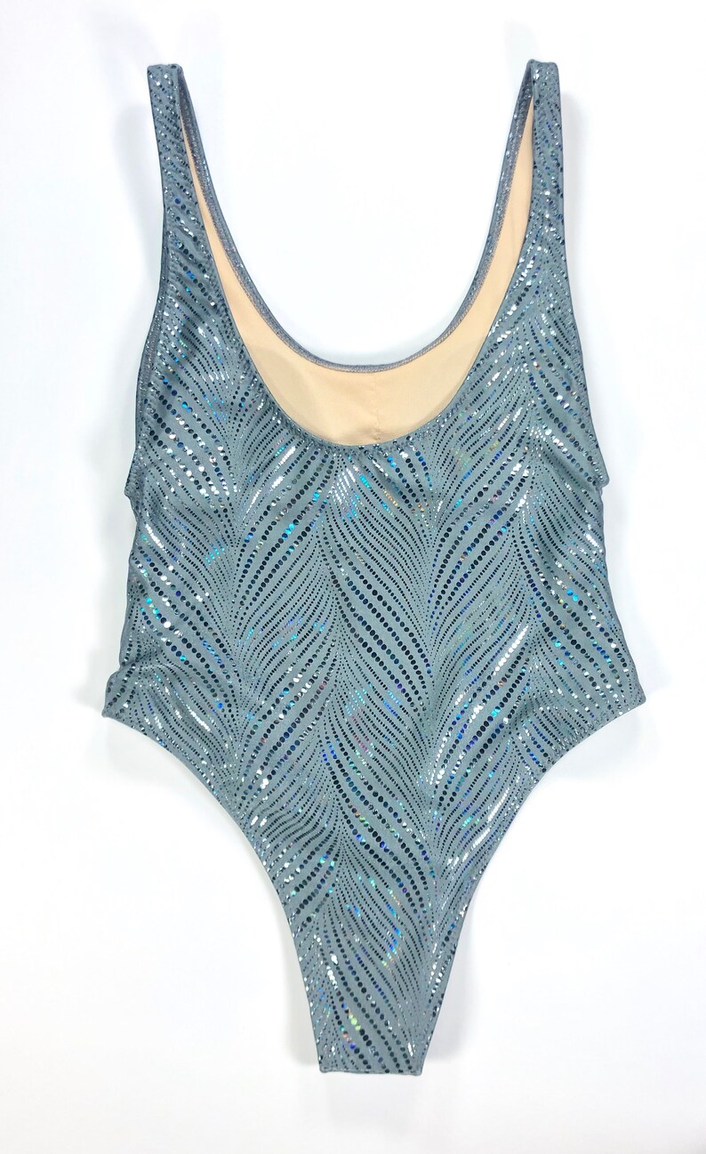 Holographic One Piece Swimsuit Gray Sexy Shiny Swimwear Etsy