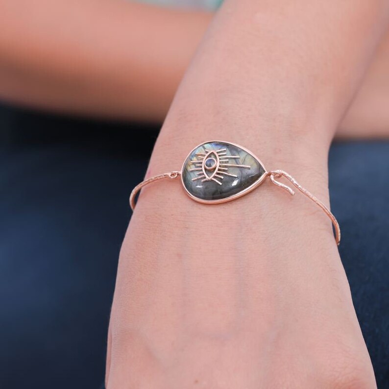 natural Labradorite Gemstone bangle,Minimal,Bridesmaid gift,evil eye shape bracelte,customize bangle,Christmas gift for couple,boho,hippe