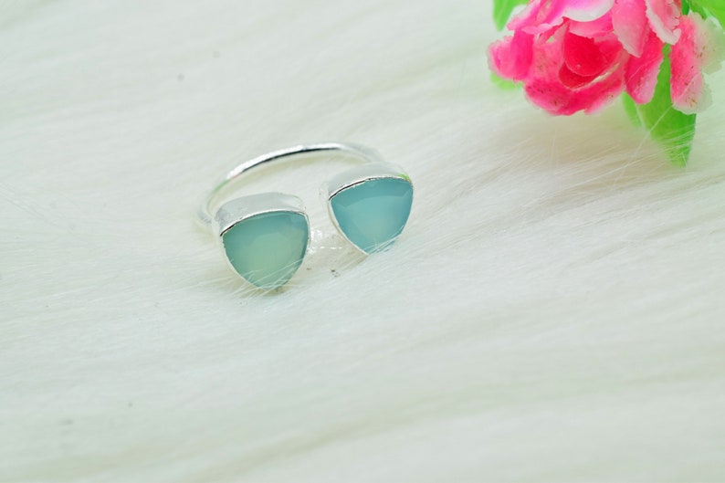 boho ring gift for her Aqua Chalcedony ring Christmas jewelry Sterling Silver sterling silver ring anniversary ring Dainty jewelry