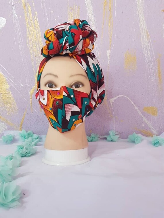 4 pieces African face mask 1 Ankara headwrap African print | Etsy