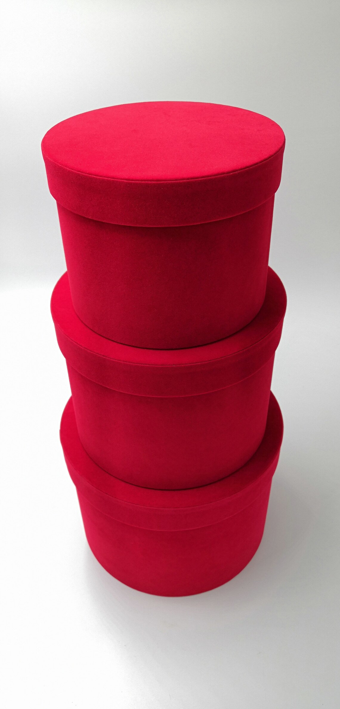 Bright Red Velvet Velour Round Hat Box Set of 3 With Lid Etsy