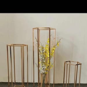 Hexagon Shaped flower Stand finished in Gold 60cm, 80cm 100cm Sizes