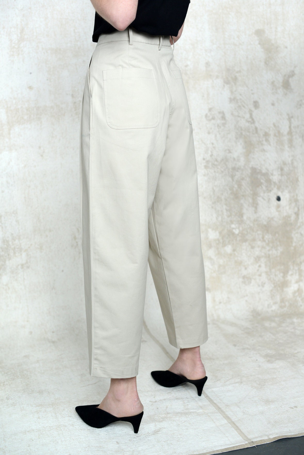 Beige Cotton High Waisted Trousers With Double Pleat to Front - Etsy UK