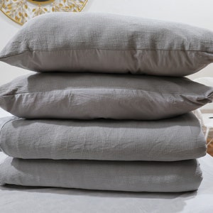 Handmade Cotton Waffle Duvet Cover Set: Light Gray Minimalist Bedding