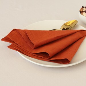 Burnt Orange Linen Napkins: Stonewashed Organic Cloth Napkin Set