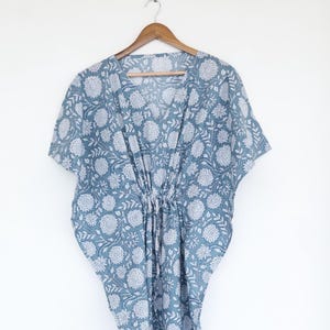 Floral Cotton Kaftan Dress: Hand Block Printed Indian Boho Maxi