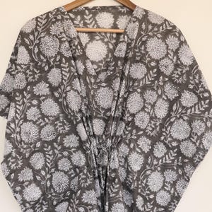 Hand Block Printed Cotton Kaftan Dress: Indian Floral Boho Maxi Cover-Up