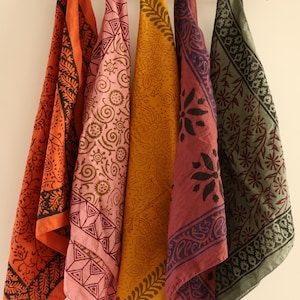 Organic Cotton Bandana Set: Hand Block Print Paisley Scarf, Natural Dyes