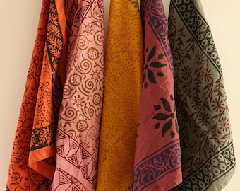 Organic Cotton Bandana Set: Hand Block Print Paisley Scarf, Natural Dyes