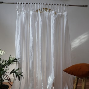 White Cotton Boho Curtains - Handmade Window Drapery, 2 Panels