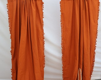 Bronze Tassel Shower Curtain: Extra Long Farmhouse Style, 100% Cotton