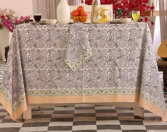 Hand Block Printed Floral Tablecloth: Boho Cotton Dining Decor