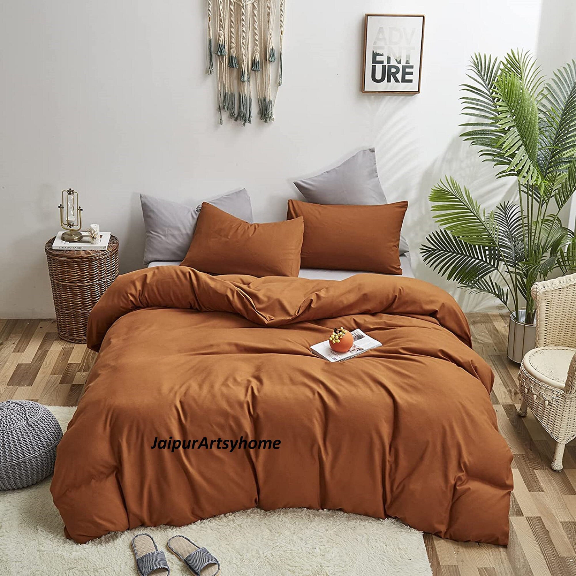 Pumpkin Burnt Orange Linen Duvet Cover Softened Linen Bedding Etsy