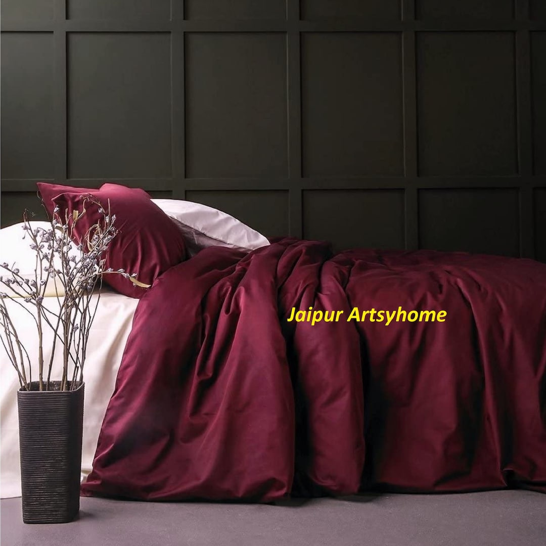 Maroon 100pure Cotton Duvet Cover With 2 Pillowcases Indian Etsy