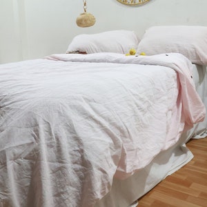 Handmade Blush Pink Linen Duvet Cover Set: Stonewashed Boho Bedding