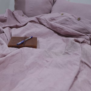 Handmade Dusty Rose Linen Duvet Cover Set: Stonewashed Cotton Bedding