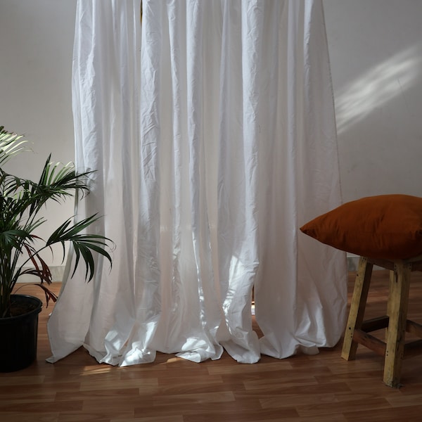 White Cotton curtains, Boho curtains, Window curtain 2 panels, Custom drapery panels with Loops for hanging, Handmade window treatments