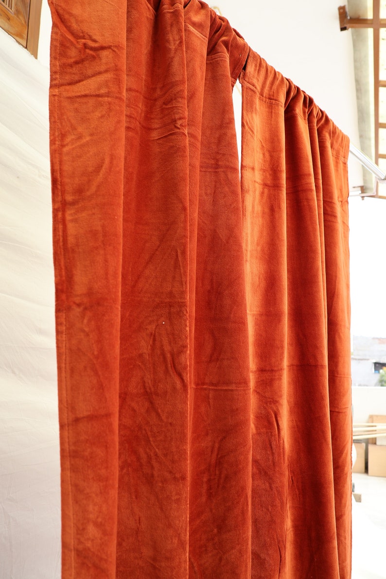 Luxury Cotton Velvet Curtain Rust color Velvet Curtain Bohemian Window Curtain Living Room Curtain Room Curtain High Quality Extra Large image 6