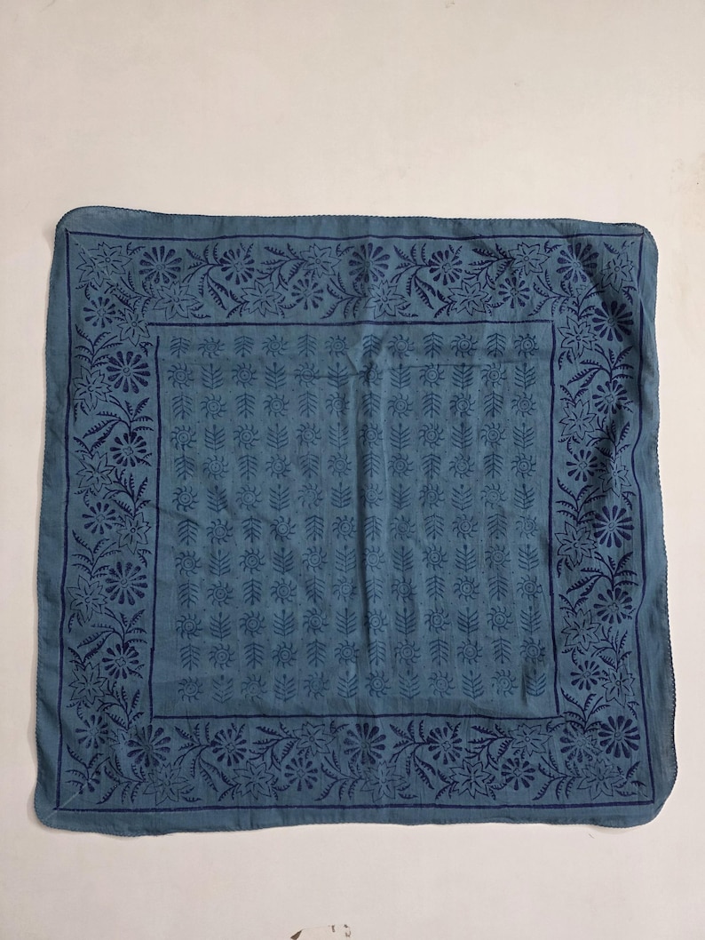 Hand Block Print Cotton Bandana Blue Floral Bandana Scarf 100% Cotton Head Scarf Boho Neck Scarf Cowboy Bandana Gift for Her image 3