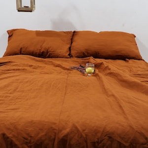 Handmade Cinnamon Linen Duvet Cover Set: Stonewashed Bedding