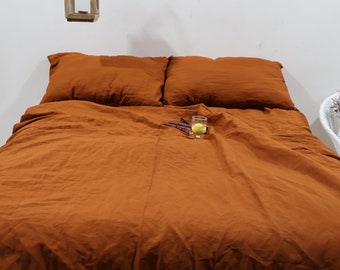 Handmade Cinnamon Linen Duvet Cover Set: Stonewashed Bedding