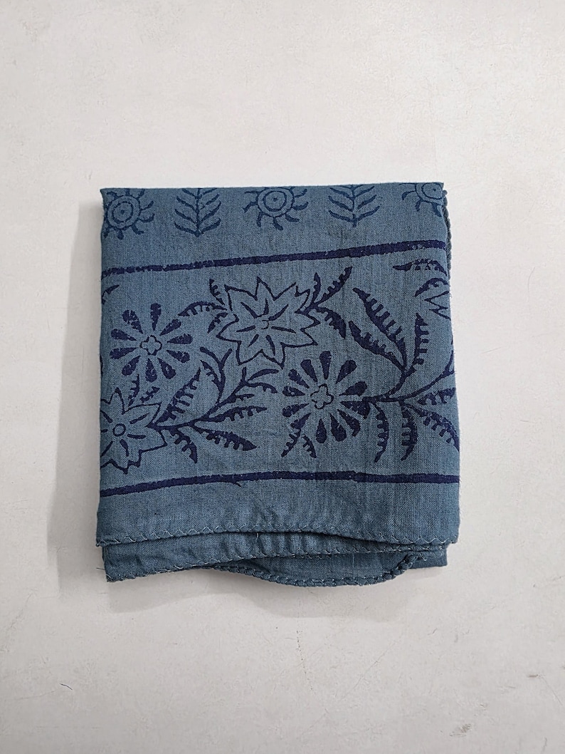 Hand Block Print Cotton Bandana Blue Floral Bandana Scarf 100% Cotton Head Scarf Boho Neck Scarf Cowboy Bandana Gift for Her image 6