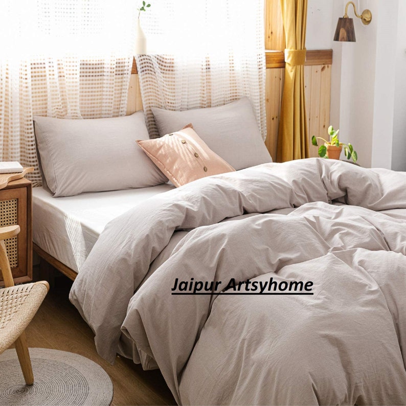 Beige Duvet Cover Stonewashed Duvet Cover 3 Pieces Sets Queen Etsy