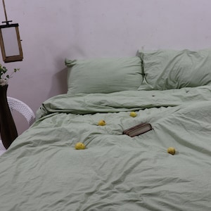 Ensemble de housse de couette en coton de couleur vert sauge Housse de couette bio