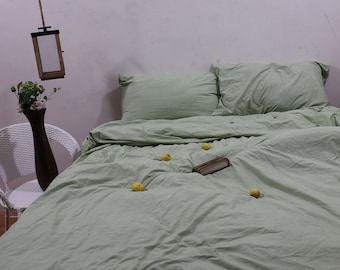 Salie Groene kleur katoenen dekbedovertrek set dekbedovertrek stonewashed verzacht voorgekrompen katoenen beddengoed dekbedovertrek