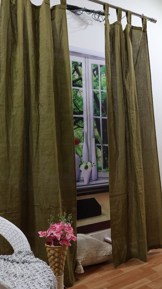 Olive Green Linen Curtain Window Curtain Boho Curtain Bedroom Curtain Living Room Linen Curtains Two Panel Curtain Bohemian Curtains Sets Etsy