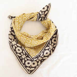 Handmade Organic Cotton Bandana: Bohemian Block Print Neck Scarf
