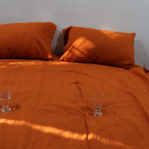 Handmade Rust Cinnamon Linen Duvet Cover Set: Boho Bedding