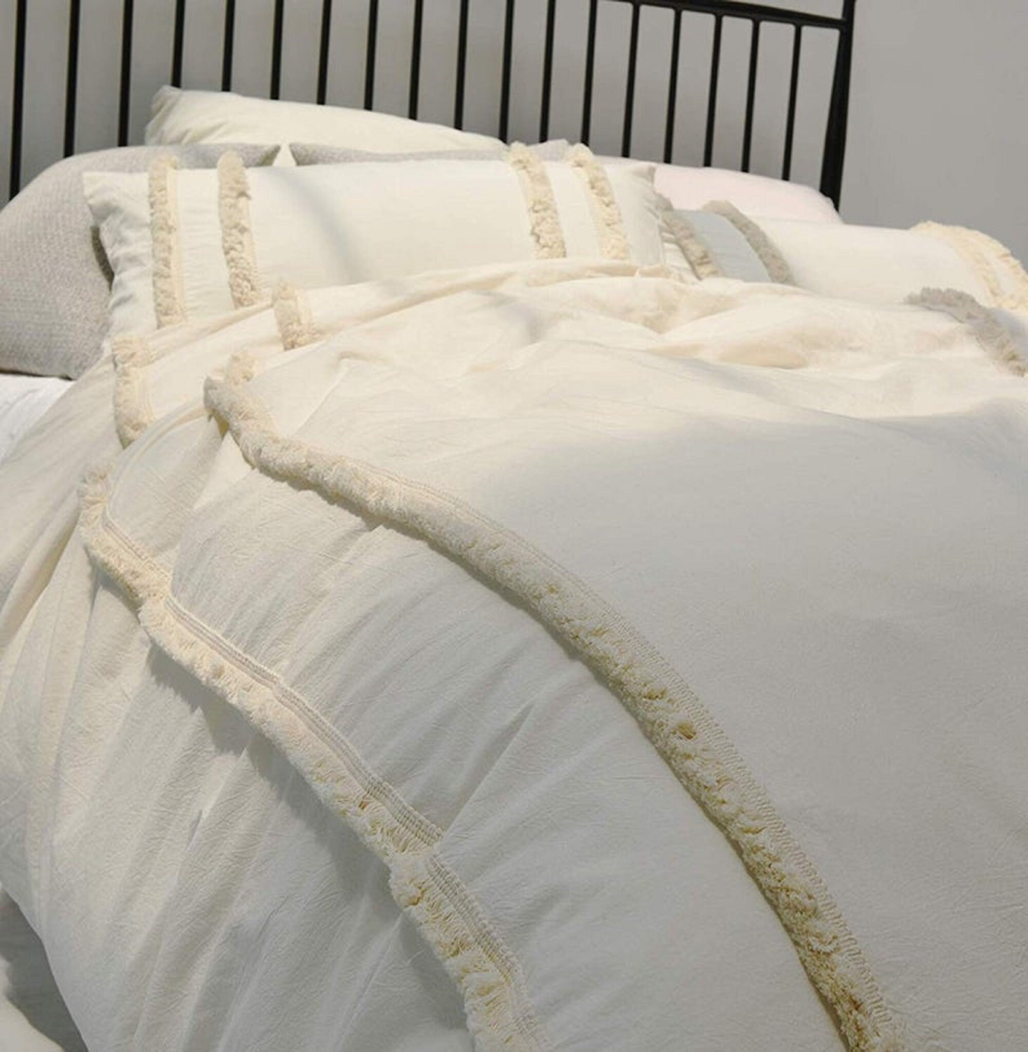 Ivory Fringes Duvet Cover Set Queen Boho Duvet Cover Full Etsy