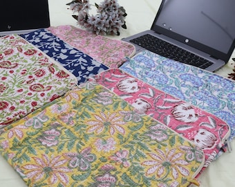 Quilted Cotton Laptop Bag, Floral Block Print, MacBook Case
