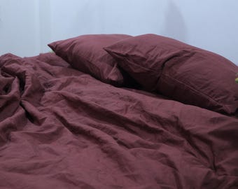 Handmade Plum Stonewashed Cotton Duvet Cover Set