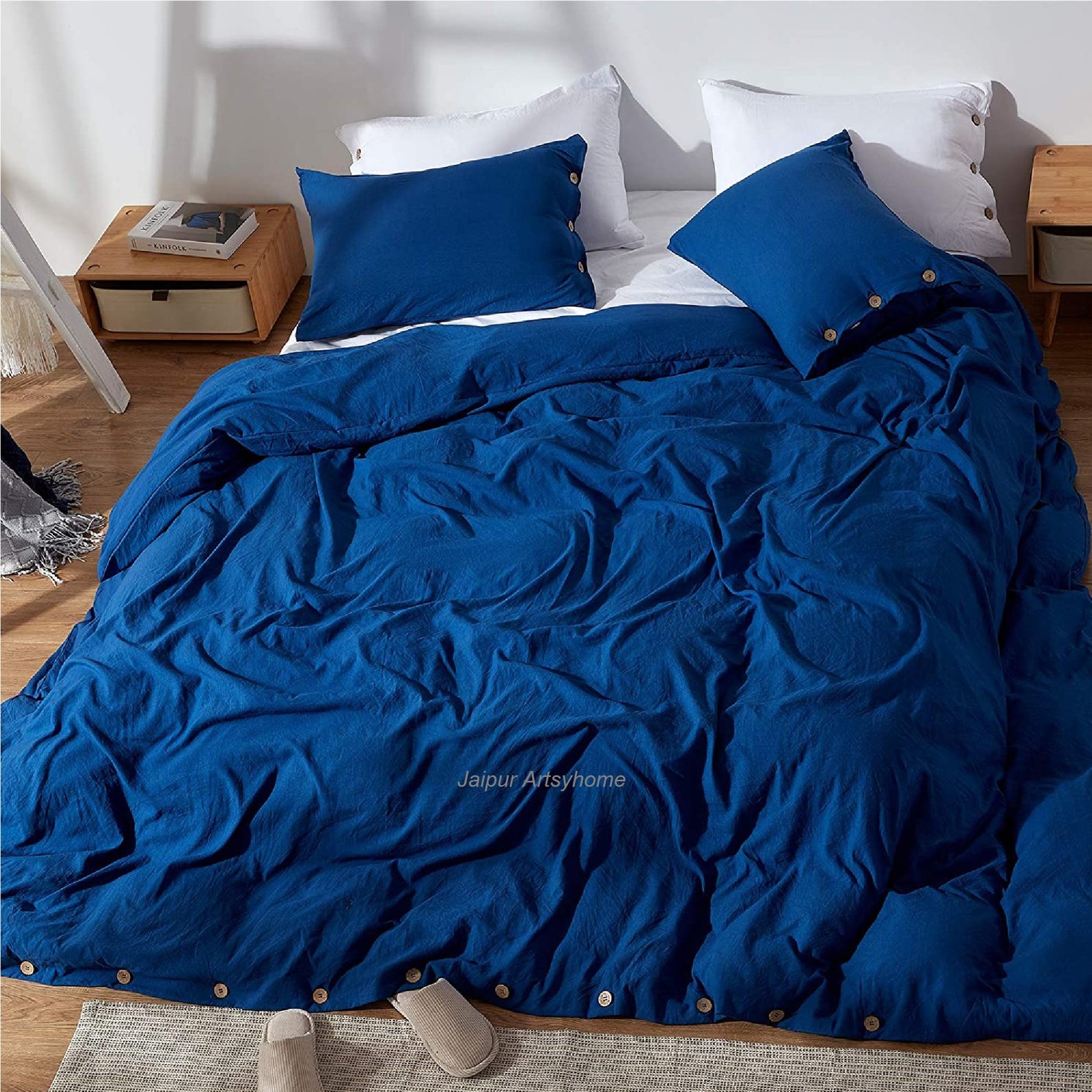 Dark Blue cotton duvet cover set Washed Softened Cotton Duvet | Etsy