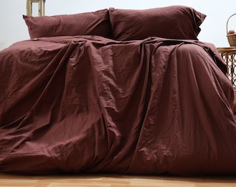 Brick Red Linen Duvet Cover Set: Stonewashed Boho Bedding