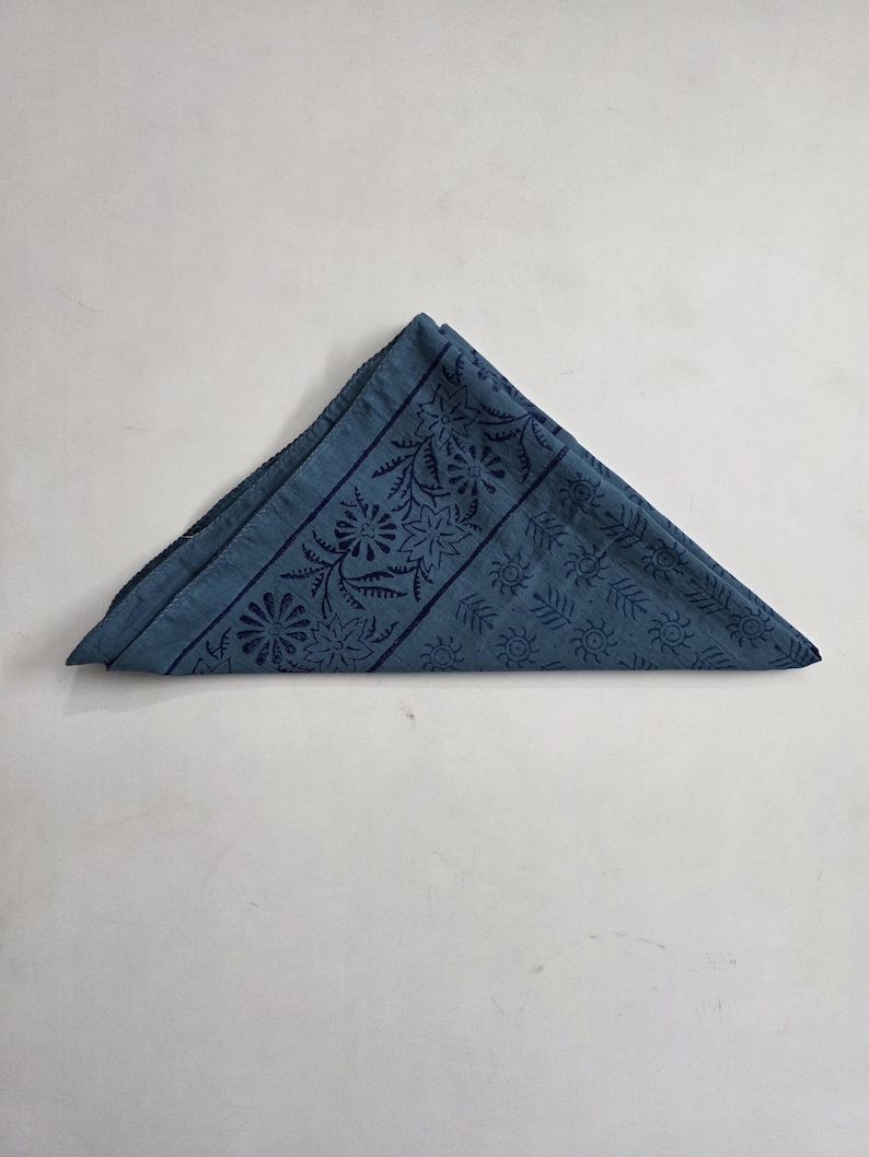 Hand Block Print Cotton Bandana Blue Floral Bandana Scarf 100% Cotton Head Scarf Boho Neck Scarf Cowboy Bandana Gift for Her image 4