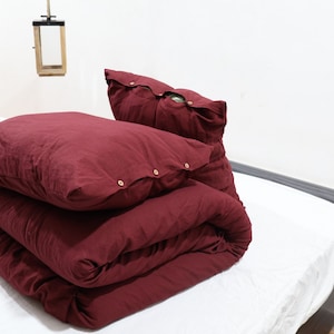 Linen duvet cover with buttons in Deep Burgundy / Washed soft linen king bedding / Natural stonewashed queen/ custom size linen duvet cover image 2