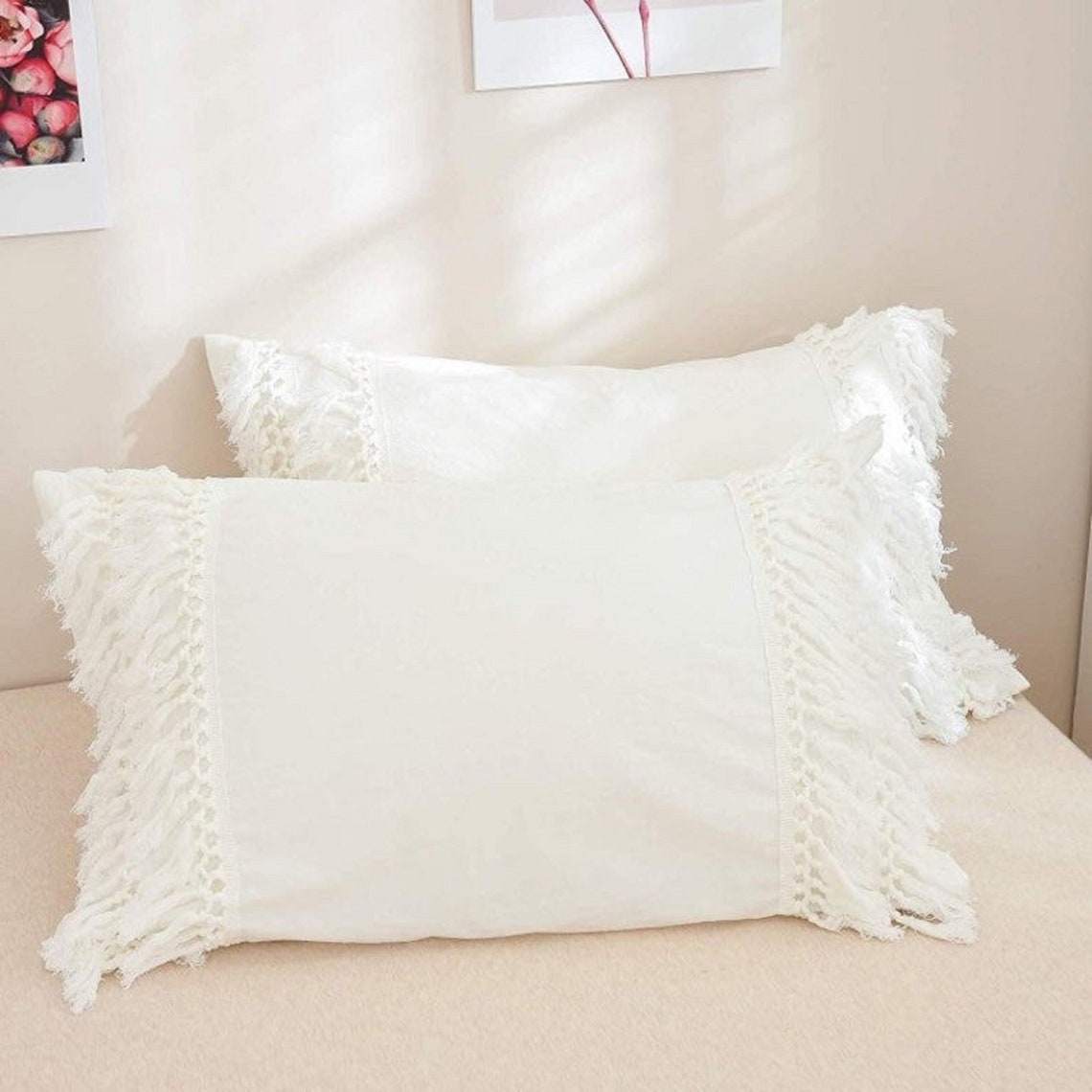White Fringes Duvet Cover Set Cotton Duvet Cover Tassels Etsy