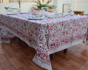 Hand block Printed tablecloth., Vintage 100% Cotton Tablecloth Rectangle,  Cotton table cloth, custom size tablecloth. dining tablecloth