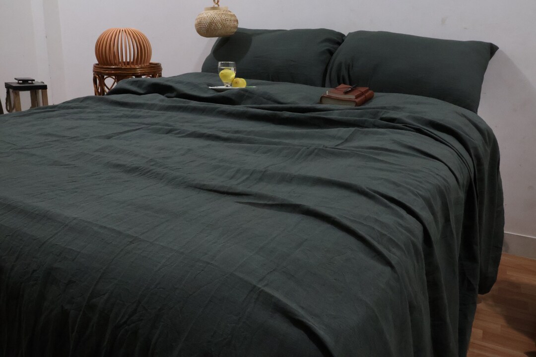 Full Black Linen Duvet Cover Softened Linen Bedding Set Duvet Etsy