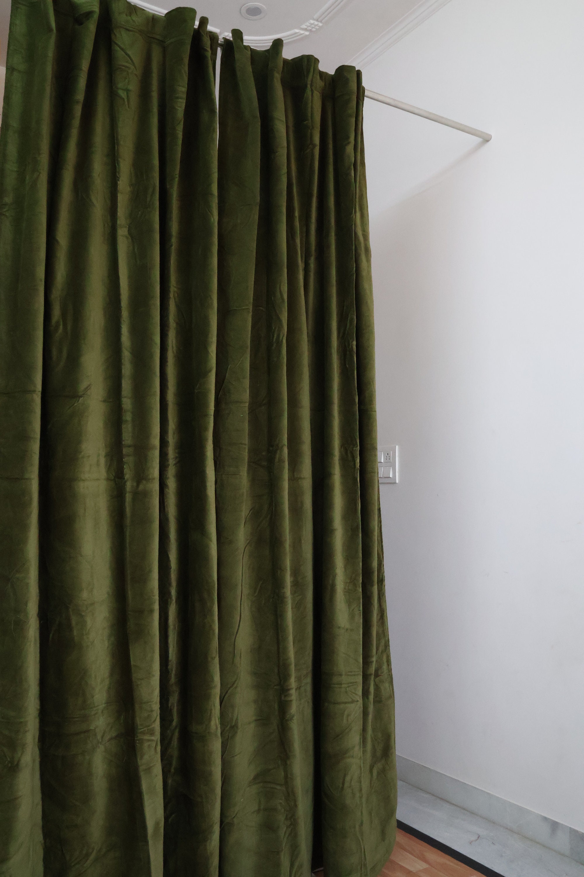 Moss Green Velvet Curtains: Two Panel Rod Pocket Cotton Drapes - Etsy
