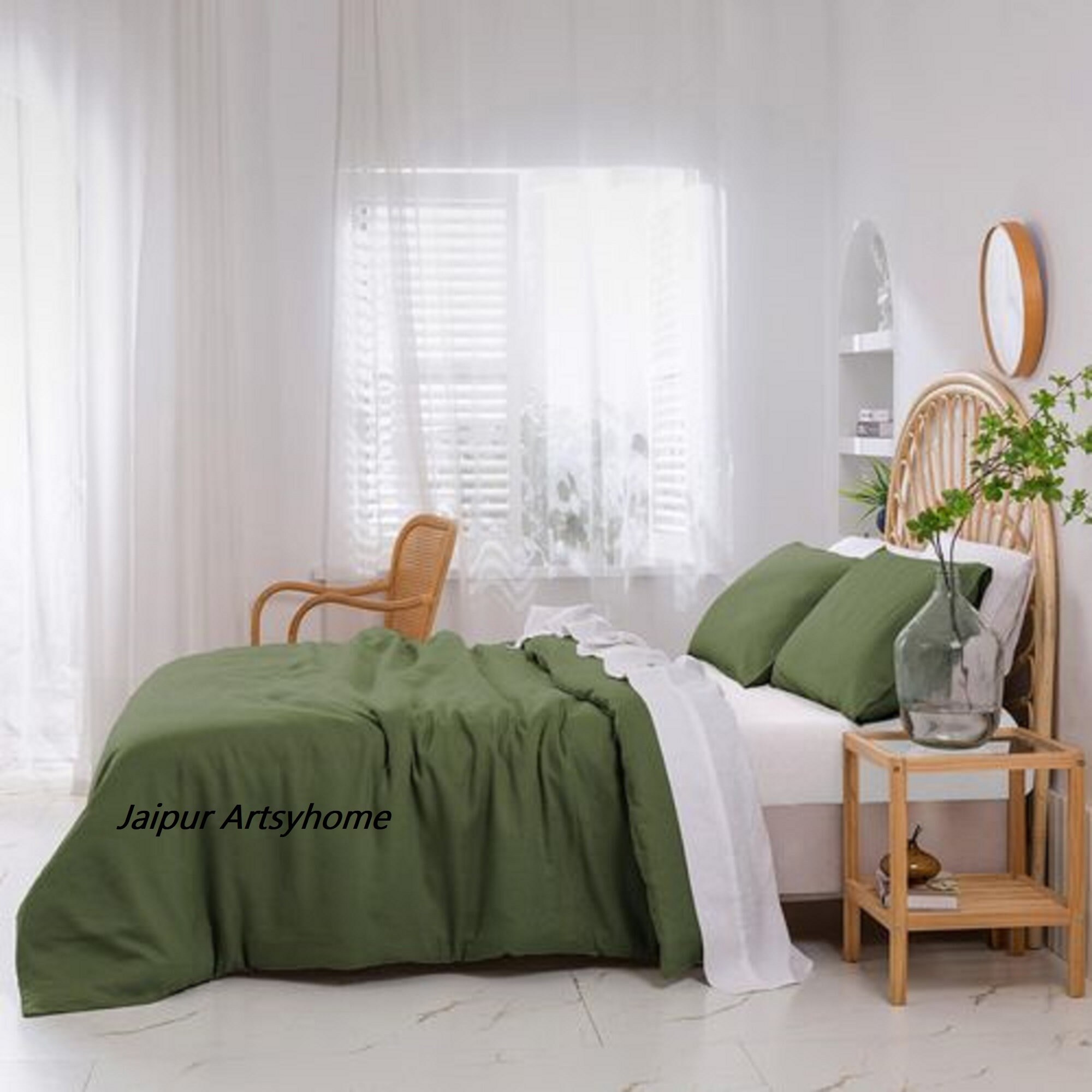 olive-green-linen-bedding-set-green-linen-duvet-cover-queen-etsy